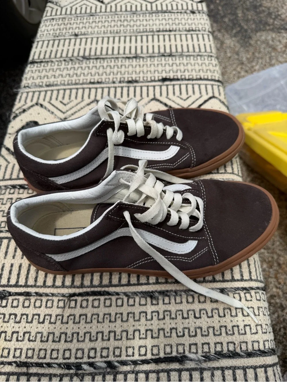 Vans Low-Top Sneakers in Dark Brown & White with Gum Sole